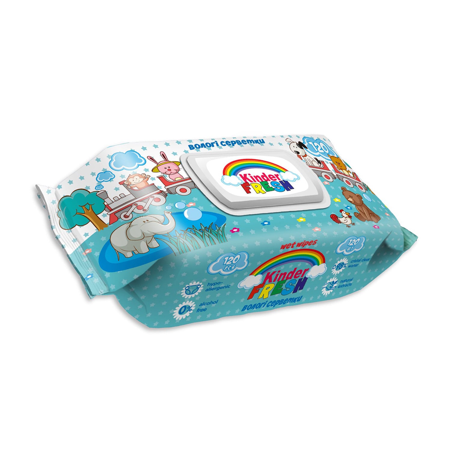 Дитячі вологі серветки Kinder Fresh з клапаном, 120 шт